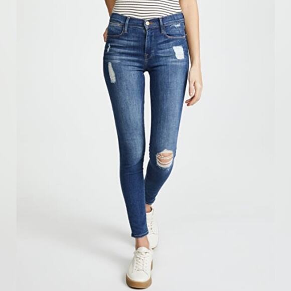 Frame Denim Denim - Frame Denim Distressed Le High Skinny Jeans in Hilltop Size 25